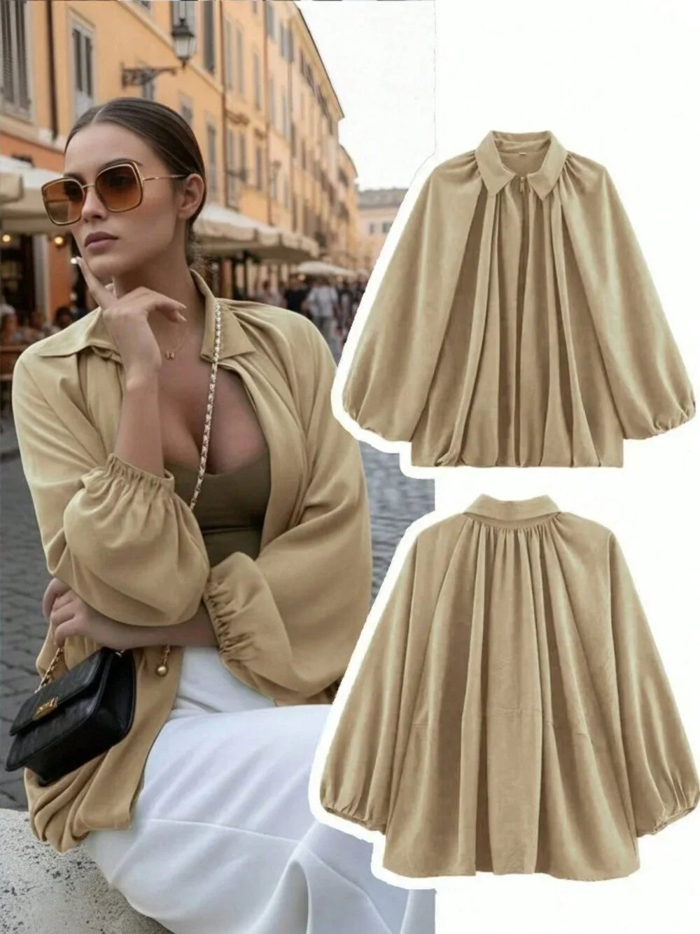 Khaki Casual Women's Puff Bomber Jacket